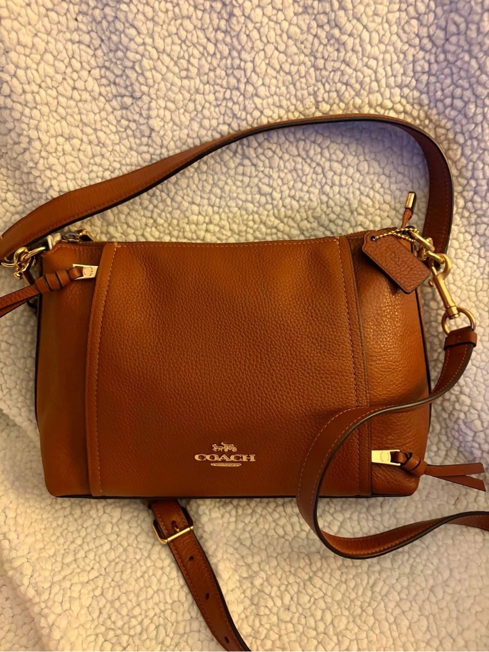 Coach Tan Leather Shoulder Bag with Gold Hardware